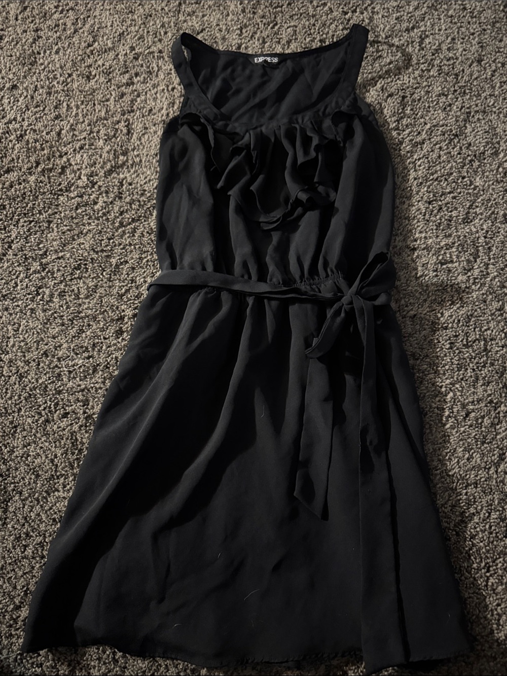 Express Black Sleeveless Ruffle Tie-Waist Mini Dress